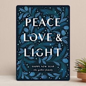 "Peace Love and Light" - Holiday Cards in Pine by Paper Raven Co. - Front