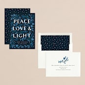 "Peace Love and Light" - Holiday Cards in Pine by Paper Raven Co. - Assembled