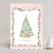 "Vintage Bow Tree" - Holiday Cards in Blush by Itsy Belle Studio - Front
