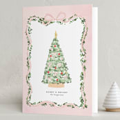 "Vintage Bow Tree" - Holiday Cards in Blush by Itsy Belle Studio - Folded Card