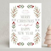 "Folk Floral" - Holiday Cards in Pine by Wildfield Paper Co - Front