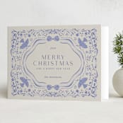 "Painterly Ceramic Border" - Holiday Cards in Winter Sky by Lucrecia Caporale - Folded Card