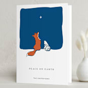 "Peace on Earth fox and rabbit" - Holiday Cards in Twilight by Diane Pearse - Folded Card