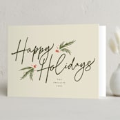 "Holiday Script" - Holiday Cards in Eggnog by Robert and Stella - Folded Card