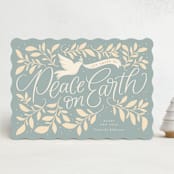 "Botanical Peace on Earth" - Holiday Cards in Blue Spruce by Erin German - Front