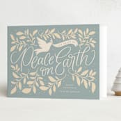 "Botanical Peace on Earth" - Holiday Cards in Blue Spruce by Erin German - Folded Card