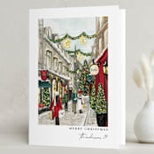 "City Sidewalks" - Holiday Cards in Crimson by Susan Moyal - Folded Card