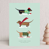 "Dachshund Through the Snows" - Holiday Cards in Mint by Itsy Belle Studio - Front