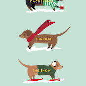 "Dachshund Through the Snows" - Holiday Cards in Mint by Itsy Belle Studio - Close-Up