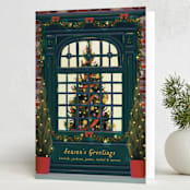 "Christmas Window" - Holiday Cards in Dark Turquoise by Becky Nimoy - Folded Card