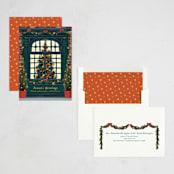 "Christmas Window" - Holiday Cards in Dark Turquoise by Becky Nimoy - Assembled