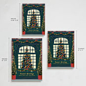 "Christmas Window" - Holiday Cards in Dark Turquoise by Becky Nimoy - Formats Available
