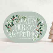 "A Very Merry Christmas Botanicals" - Holiday Cards in Mint by Rebecca Durflinger - Front
