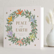 "peace dove pine wreath" - Holiday Cards in Gingerbread by Cass Loh - Folded Card