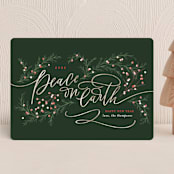 "Peace On Earth" - Holiday Cards in Evergreen by Erin German - Front