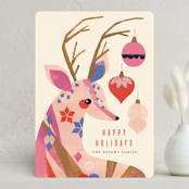 "Geo Deer" - Holiday Cards in Persimmon by Sarah Knight - Front