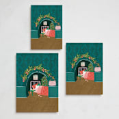 "Little Mouse House" - Holiday Cards in Aquamarine by Jackie Crawford - Formats Available