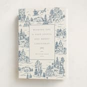 "Christmas Toile" - Holiday Cards in Periwinkle by Jennifer Lew - Folded Card