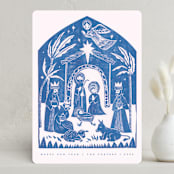 "Linocut Nativity" - Holiday Cards in Sky by Teju Reval - Front