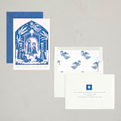 "Linocut Nativity" - Holiday Cards in Sky by Teju Reval - Assembled