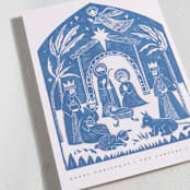 "Linocut Nativity" - Holiday Cards in Sky by Teju Reval - Detail
