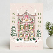"New Home Holiday House" - Holiday Cards in Flamingo by Jackie Crawford - Front