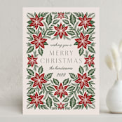 "Pressed Poinsettia" - Holiday Cards in Evergreen by Katharine Watson - Front