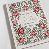 "Pressed Poinsettia" - Holiday Cards in Evergreen by Katharine Watson - Detail