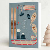 "Wintery Mix" - Holiday Cards in Denim by Baumbirdy - Folded Card