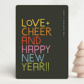 "Love and Cheer" - Holiday Cards in Neon by Snow and Ivy - Front