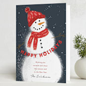 "cheerful snowman" - Holiday Cards in Peppermint by Rebecca Durflinger - Folded Card