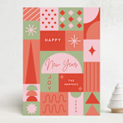 "Geometric Joy" - Holiday Cards in Cherry by Elly - Front