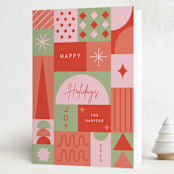 "Geometric Joy" - Holiday Cards in Cherry by Elly - Folded Card