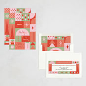 "Geometric Joy" - Holiday Cards in Cherry by Elly - Assembled