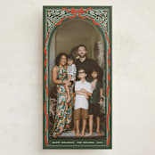 "Holly Ribbon Archway" - Tall Holiday Cards in Forest by Becky Nimoy - Front