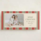 "Antique Stripes" - Tall Holiday Cards in Berry by Robert and Stella - Front