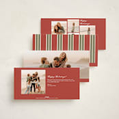 "Antique Stripes" - Tall Holiday Cards in Berry by Robert and Stella - Back of Card Options