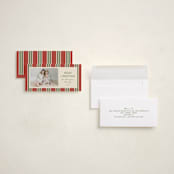 "Antique Stripes" - Tall Holiday Cards in Berry by Robert and Stella - Assembled
