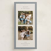 "Gingham Border" - Tall Holiday Cards in Blue Spruce by Kelly Watkins - Front