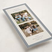 "Gingham Border" - Tall Holiday Cards in Blue Spruce by Kelly Watkins - Detail