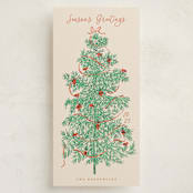 "Retro Tree" - Tall Holiday Cards in Poinsettia by Gwen Bedat - Front