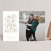 "New Year Let's Cheer!" - Holiday Cards in Champagne by Erin German - Front