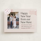 "New Here" - Holiday Cards in Cranberry by Shari Margolin - Front