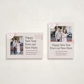 "New Here" - Holiday Cards in Cranberry by Shari Margolin - Photo Orientation Options