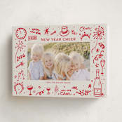 "New Year Cheer Doodles" - Holiday Cards in Holly Berry by Erika Firm - Folded Card
