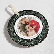 "Full Wreath" - Holiday Ornament Cards in Coal by Everett Paper Goods - Detail