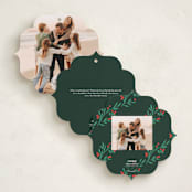 "Flourish Wreath" - Holiday Ornament Cards in Pine by Elly - Back of Card Options