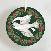"Dove Wreath" - Holiday Ornament Cards in Evergreen by Everett Paper Goods - Front