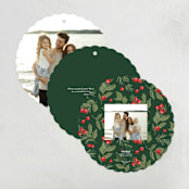 "Dove Wreath" - Holiday Ornament Cards in Evergreen by Everett Paper Goods - Back of Card Options