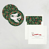 "Dove Wreath" - Holiday Ornament Cards in Evergreen by Everett Paper Goods - Assembled